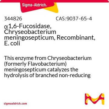 &#945;1,6-Fucosidase, Chryseobacterium meningosepticum, Recombinant, E. coli This enzyme from Chryseobacterium (formerly Flavobacterium) meningosepticum catalyzes the hydrolysis of branched non-reducing terminal &#945;1,6-linked fucose residues from the N-acetylglucosamine core of N-Linked oligosaccharides.