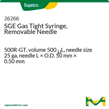 SGE Gas Tight Syringe, Removable Needle 500R-GT, volume 500&#160;&#956;L, needle size 25 ga, needle L × O.D. 50&#160;mm × 0.50&#160;mm