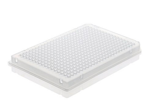 BRAND&#174; 384-well PCR plate full skirt, clear, cut corner A12, H12