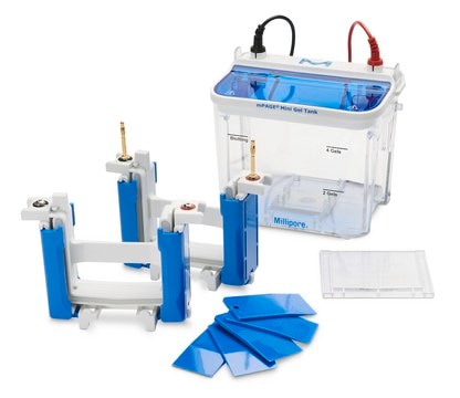 mPAGE&#174; Mini Gel Tank for electrophoresis of precast gels or hand cast polyacrylamide gels, MGT-2 runs 2 gels and MGT-4 runs 4 gels, compatible with gels cast with mPAGE&#174; Gel Caster, mPAGE&#174; Precast Gels and other 8 x 10 cm cassette dimensions