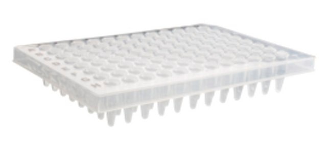 PCR amplification plate microplate half skirt with a single notch, size 96&#160;wells, clear, pkg of 5x10plates/cs