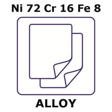 Inconel&#174; alloy 600 - heat resisting alloy, Ni72Cr16Fe8 foil, 50 x 50mm, 0.075mm thickness, annealed, light tight (lt)