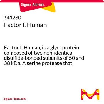 Factor I, Human Factor I, Human, is a glycoprotein composed of two non-identical disulfide-bonded subunits of 50 and 38 kDa. A serine protease that requires protein cofactor in order to effect substrate cleavage.