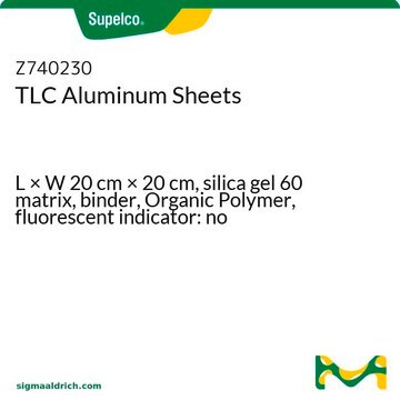 TLC Aluminum Sheets L × W 20&#160;cm × 20&#160;cm, silica gel 60 matrix, binder, Organic Polymer, fluorescent indicator: no