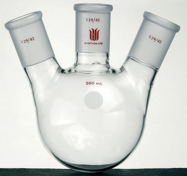 Synthware&#8482; three neck round bottom flask with angled side necks 250 mL, center joint: ST/NS 14/20, side joint: ST/NS 14/20