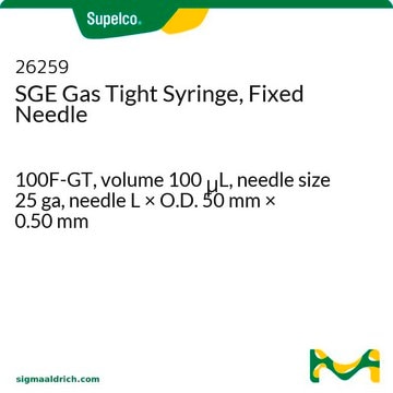 SGE Gas Tight Syringe, Fixed Needle 100F-GT, volume 100&#160;&#956;L, needle size 25 ga, needle L × O.D. 50&#160;mm × 0.50&#160;mm