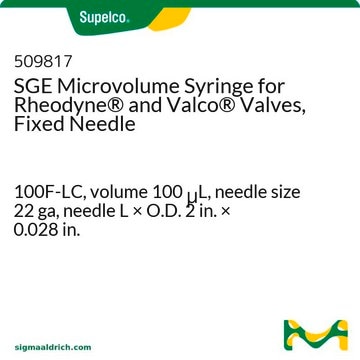 SGE Microvolume Syringe for Rheodyne&#174; and Valco&#174; Valves, Fixed Needle 100F-LC, volume 100&#160;&#956;L, needle size 22 ga, needle L × O.D. 2&#160;in. × 0.028&#160;in.