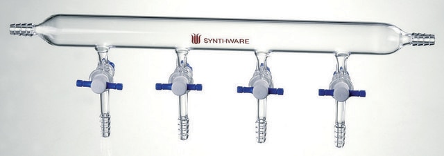 Synthware&#8482; vacuum manifold with PTFE stopcocks number of ports, 4, Hose Connection: left-right, stopcock size 2&#160;mm