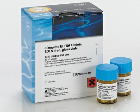 cOmplete&#8482; ULTRA Tablets, EDTA-free, glass vials Protease Inhibitor Cocktail Tablets provided in glass vials