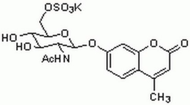 4-Methylumbelliferyl-6-sulfo-N-acetyl-&#946;-D-glucosaminide, Potassium Salt Fluorogenic substrate for isoenzyme A of N-acetyl-&#946;-D-glucosaminidase (hexosaminidase A). Can be used for the prenatal diagnosis of Tay-Sachs disease and for the classification of GM2 gangliosidosis genotypes.