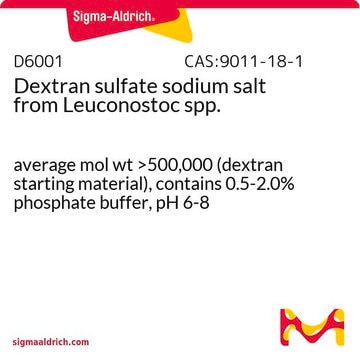 Dextran sulfate sodium salt from Leuconostoc spp. average mol wt &gt;500,000 (dextran starting material), contains 0.5-2.0% phosphate buffer, pH 6-8