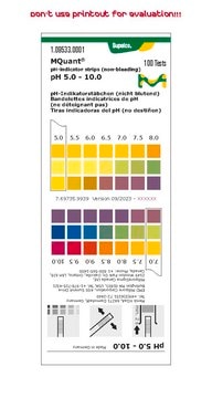 pH-indicator strips pH 5.0 - 10.0 non-bleeding, colorimetric, pH range 5.0-10.0, graduations and accuracy accuracy: 0.5&#160;pH unit, MQuant&#174;