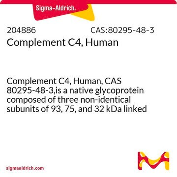 Complement C4, Human Complement C4, Human, CAS 80295-48-3,is a native glycoprotein composed of three non-identical subunits of 93, 75, and 32 kDa linked by disulfide bonds.