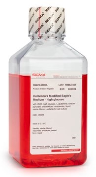 Dulbecco’s Modified Eagle’s Medium - high glucose With 4500 mg/L glucose, L-glutamine, sodium pyruvate, and sodium bicarbonate, liquid, sterile-filtered, suitable for cell culture