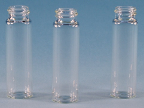 Vials, screw top, clear glass (vial only) volume 15&#160;mL, clear glass vial, thread for 18-400, pkg of 100&#160;ea