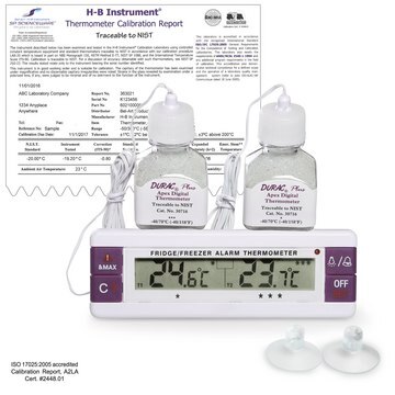 SP Bel-Art&#174; H-B Frio-Temp&#174; Calibrated Dual Zone Electronic Verification Thermometer temp. range at -40-70 °C (External), temp. range at -40-70 °C (Internal), -20°C Freezer and 4°C Refrigerator Calibrations