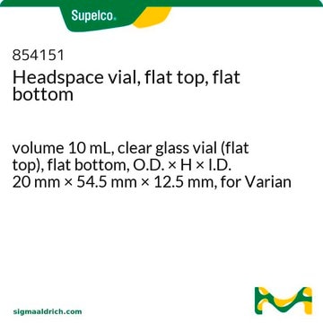 Headspace vial, flat top, flat bottom volume 10&#160;mL, clear glass vial (flat top), flat bottom, O.D. × H × I.D. 20&#160;mm × 54.5&#160;mm × 12.5&#160;mm, for Varian