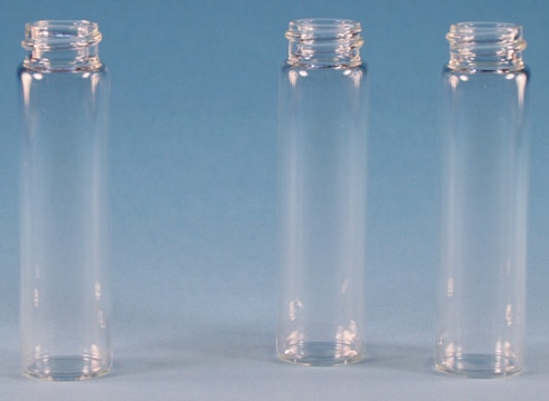 Vials, screw top, clear glass (vial only) volume 22&#160;mL, clear glass vial, thread for 20-400, pkg of 100&#160;ea