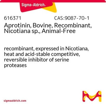 Aprotinin, Bovine, Recombinant, Nicotiana sp., Animal-Free recombinant, expressed in Nicotiana, heat and acid-stable competitive, reversible inhibitor of serine proteases