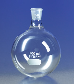 Pyrex&#174; round-bottom boiling flask, short neck capacity 500&#160;mL, joint: ST/NS 19/22