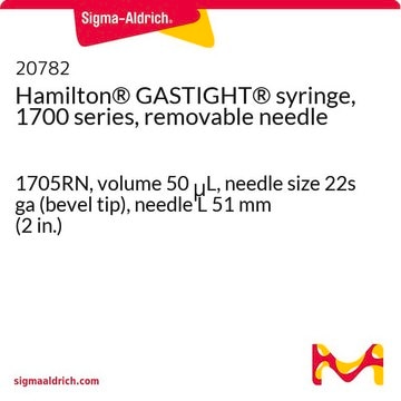 Hamilton&#174; GASTIGHT&#174; syringe, 1700 series, removable needle 1705RN, volume 50&#160;&#956;L, needle size 22s ga (bevel tip), needle L 51&#160;mm (2&#160;in.)