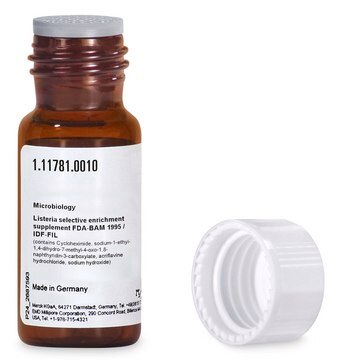 Listeria selective enrichment supplement for Listeria spp., pkg of 10&#160;vials, for use with Listeria-Enrichment-Broth (Base), for use with GranuCult&#174; Buffered Listeria Enrichment Broth (base)