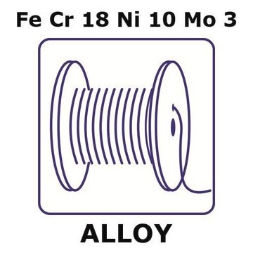 Stainless steel - AISI 316l wire, Fe/Cr18%/Ni 10%/Mo 3%, 0.5&#160;mm diameter, size 1000&#160;mm, condition straight wire