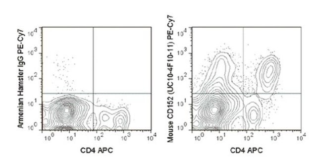 Anti-CD152 (CTLA-4) (mouse), PE-Cy7, clone UC10-4F10-11 Antibody clone UC10-4F10-11, from hamster(Armenian), PE-Cy7