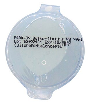 Phosphate Buffer vial of 99&#160;mL, pkg of 50&#160;units, USP Butterfield&#8242;s Method, plastic vial (120ml flip top design), sterile; &#947;-irradiated by SER-TAIN&#8482; process