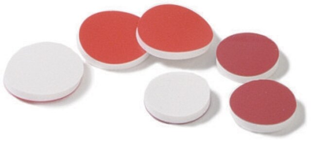 Septa, PTFE/Silicone PTFE/silicone, septum diam. × thickness 22&#160;mm × 0.100&#160;in., pkg of 144&#160;ea