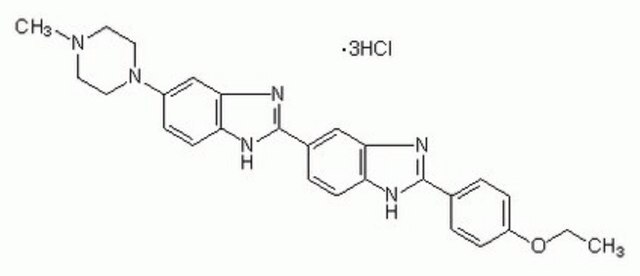 Bisbenzimide H 33342 Fluorochrome, Trihydrochloride Cell-permeable, adenine-thymine-specific fluorescent stain.