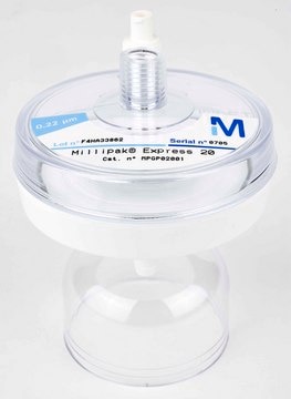 Millipak&#174; Express Filter 0.22 &#181;m membrane filter for particulate-free and bacteria-free water at the point of dispense, For use with Direct-Q&#174;, Synergy&#174; and Milli-Q&#174; Academic / Biocel / Element / Synthesis / Gradient systems