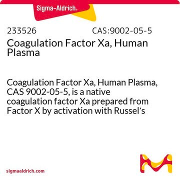 Coagulation Factor Xa, Human Plasma Coagulation Factor Xa, Human Plasma, CAS 9002-05-5, is a native coagulation factor Xa prepared from Factor X by activation with Russel&#8242;s viper venom. The venom is removed after activation.