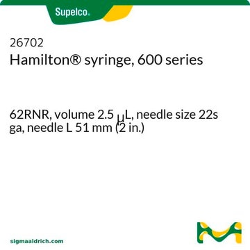 Hamilton&#174; syringe, 600 series 62RNR, volume 2.5&#160;&#956;L, needle size 22s ga, needle L 51&#160;mm (2&#160;in.)