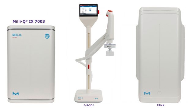 Milli-Q&#174; IX 7003 Pure Water Purification System output: type 2 water (> 5&#160;M&#937;·cm), input: potable tap water, The most advanced pure water system for the production of Elix&#174; quality water at a flow rate of 3 L/h.