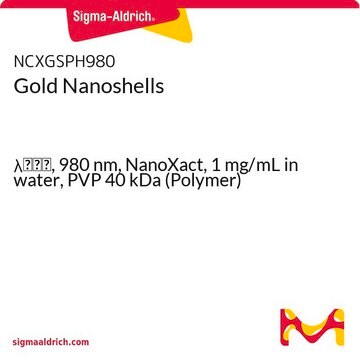 Gold Nanoshells &#955;max, 980&#160;nm, NanoXact, 1&#160;mg/mL in water, PVP 40 kDa (Polymer)