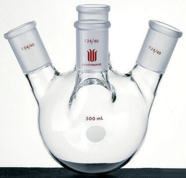 Synthware&#8482; four neck round bottom flask with angled side necks capacity 250&#160;mL, center joint: ST/NS 14/20, side joint: ST/NS 14/20