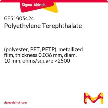 Polyethylene Terephthalate (polyester, PET, PETP), metallized film, thickness 0.036&#160;mm, diam. 10&#160;mm, ohms/square &gt;2500