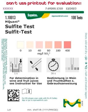 Sulfite Test colorimetric, 10-400&#160;mg/L (SO32-), for use with MQuant&#174; StripScan App, MQuant&#174;