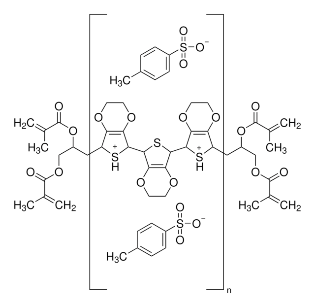 Poly(3,4-ethylenedioxythiophene), tetramethacrylate end-capped solution 0.5&#160;wt. % (dispersion in propylene carbonate), contains p-toluenesulfonate as dopant